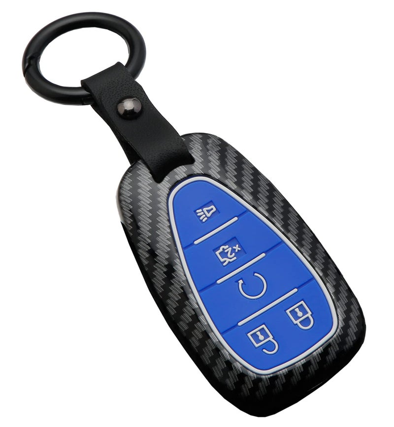 Key Fob Cover Case Fit for Chevrolet 2019 2018 2017 Chevy Malibu Camaro Equinox Trax Traverse Sonic Cruze Volt Spark Keyless Entry Remote Case Holder ABS Carbon Fiber Pattern Blue
