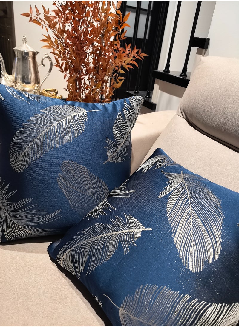 Generic Pack of 2, Blue Feather Decorative Square Throw Pillow Cover Cushion Covers Pillowcase, Home Decorations for Sofa Couch Bed Chair 18x18 Inch/45x45 cm  - Image 1