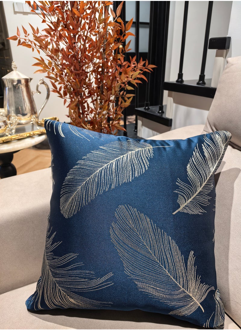 Generic Pack of 2, Blue Feather Decorative Square Throw Pillow Cover Cushion Covers Pillowcase, Home Decorations for Sofa Couch Bed Chair 18x18 Inch/45x45 cm  - Image 2