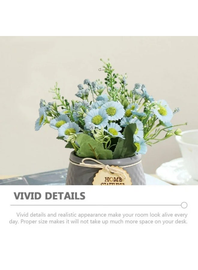 PTTIMFFM Artificial Potted Daisy Flowers Faux Silk Daisy Plant in Small Ceramic Vase for Rustic Home and Office Tabletop Decor（Blue flowers& grey pot） - Image 2