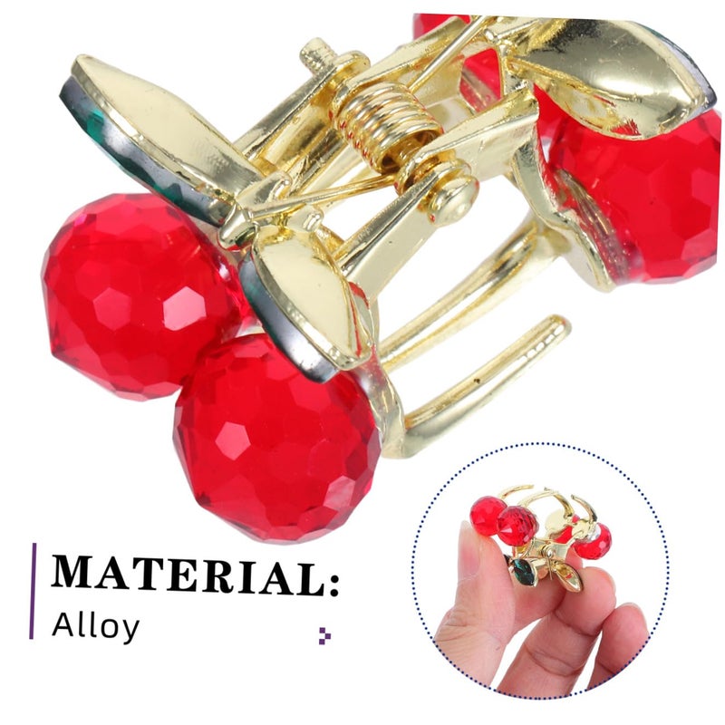 STOBAZA 2pcs Cherry Hair Claw Clips Mini Alloy Rhinestone Claw Clamp Hair Accessories for Women and Everyday Use - Image 3