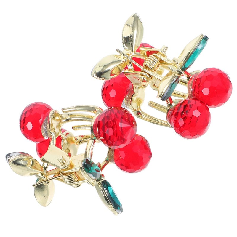 STOBAZA 2pcs Cherry Hair Claw Clips Mini Alloy Rhinestone Claw Clamp Hair Accessories for Women and Everyday Use - Image 1