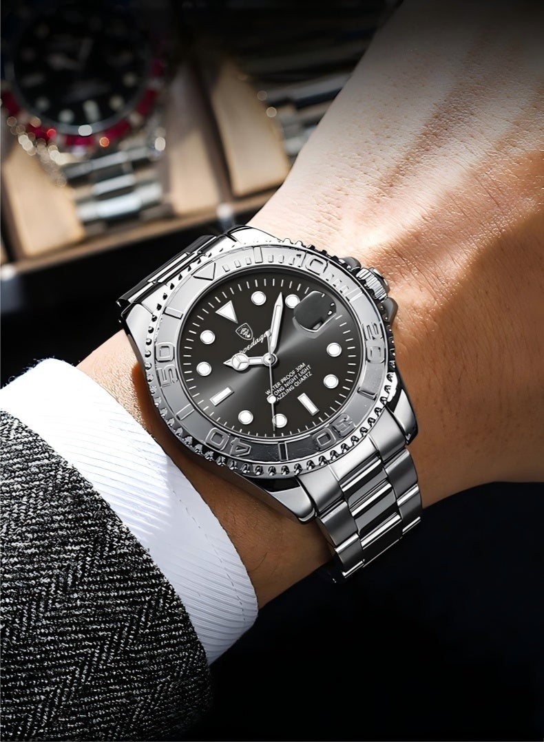 POEDAGAR Watch For Men Stainless Steel Quartz Luminous Water Resistant Watch - Image 2