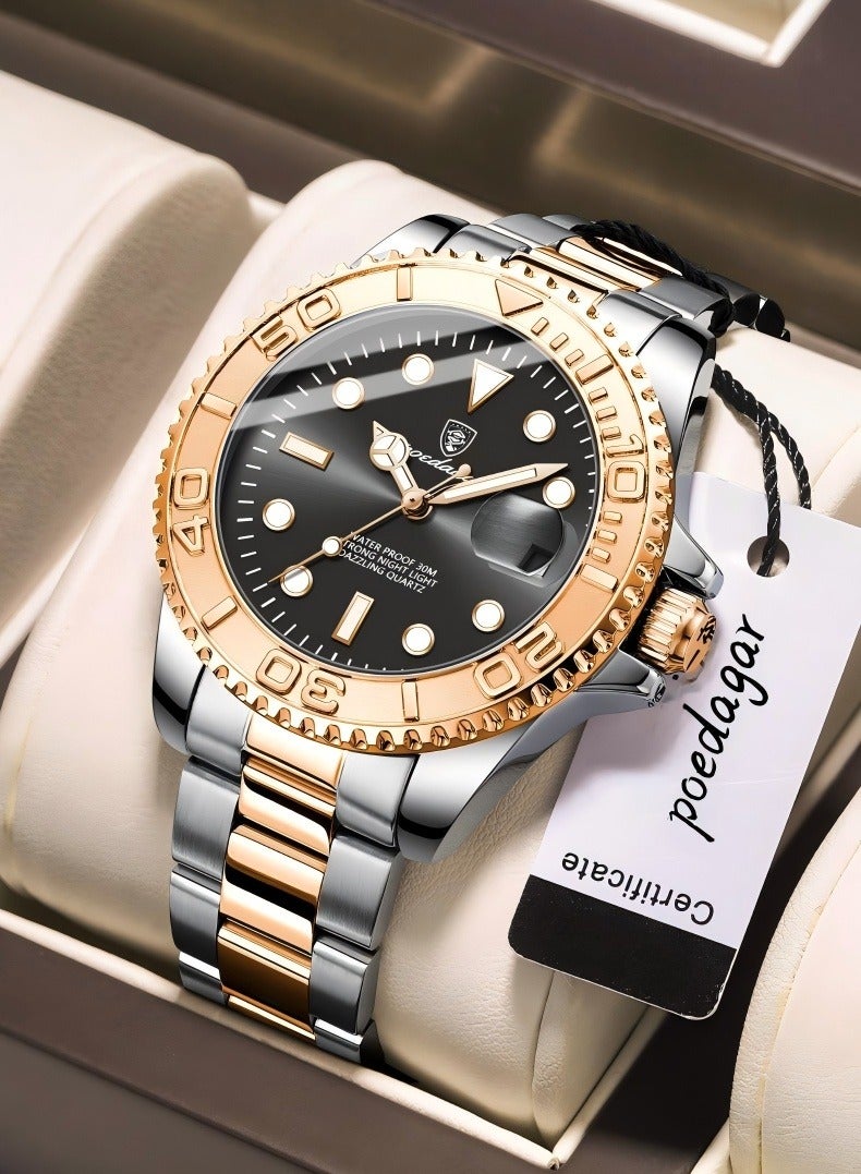 POEDAGAR Watch For Men Stainless Steel Quartz Luminous Water Resistant Watch - Image 1