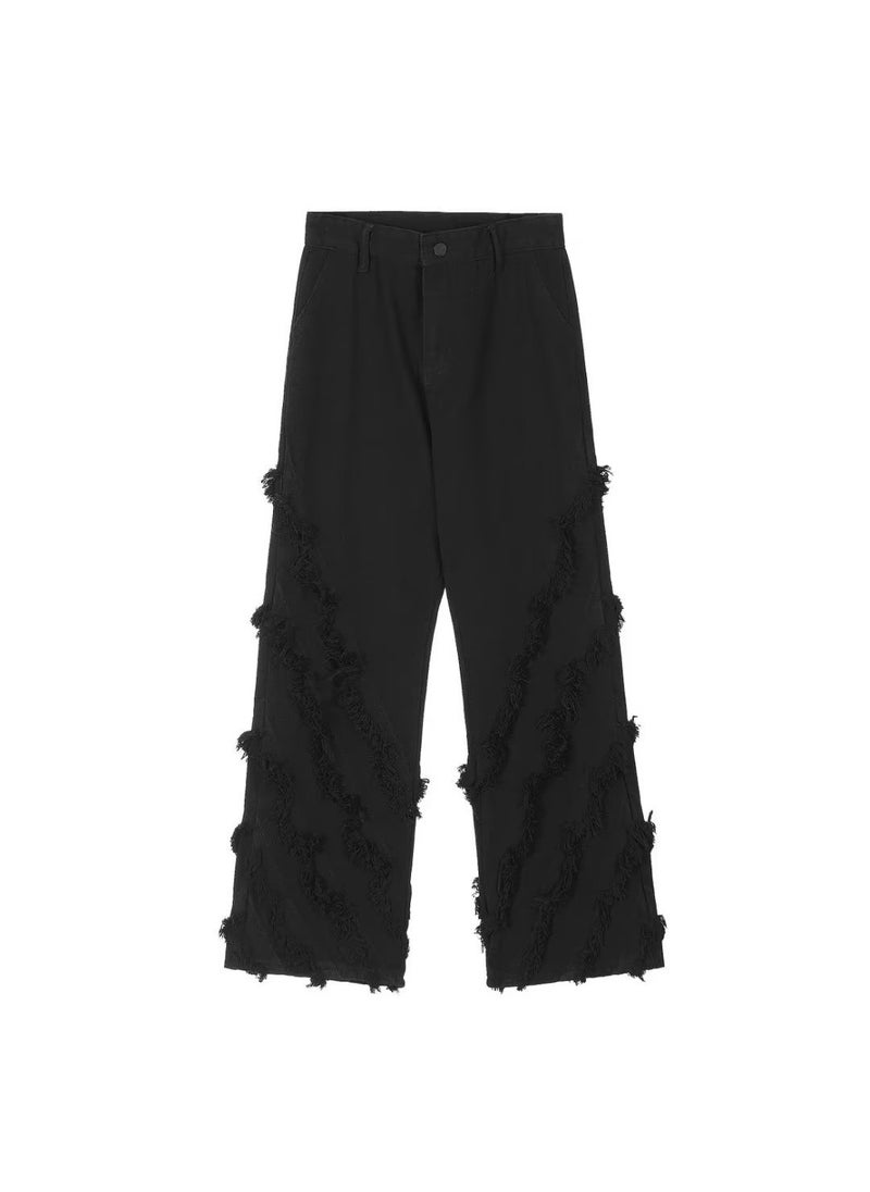 Generic - American Street Vibe Raw Hem Jeans Mens Straight Leg Premium Retro Denim Black - Image 1