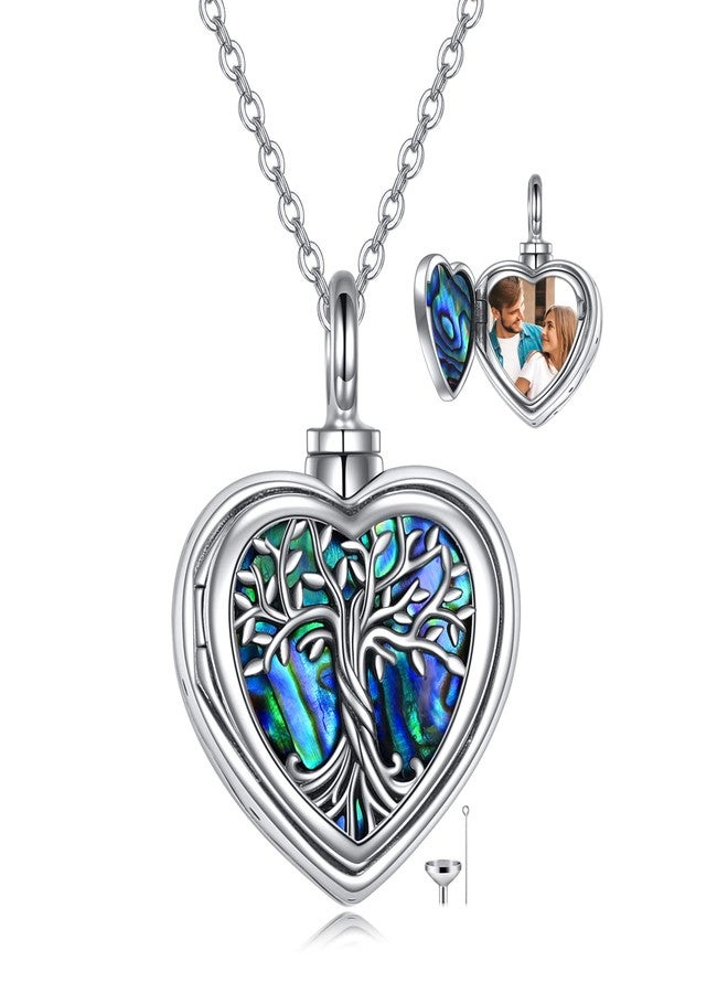 ONEFINITY Tree of Life Urn Necklaces for Ashes Sterling Silver Abalone Shell Tree of Life Locket Necklace That Holds Pictures Heart Cremation Jewelry for Ashes Memory Jewelry for Women Men - Image 1