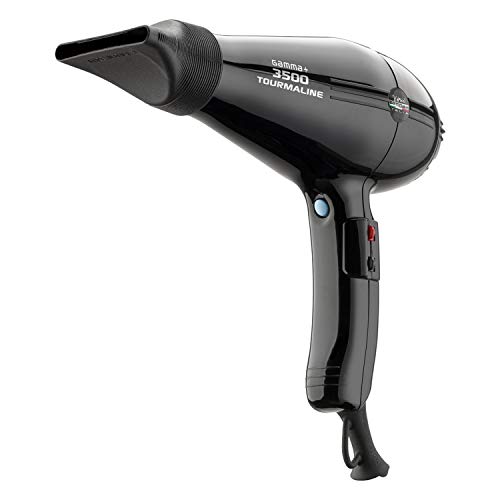 GAMMA+ 3500 Professional Salon Tourmaline Ionic Hair Dryer, 2 Nozzles, 6 Heat Settings, Black - Image 1