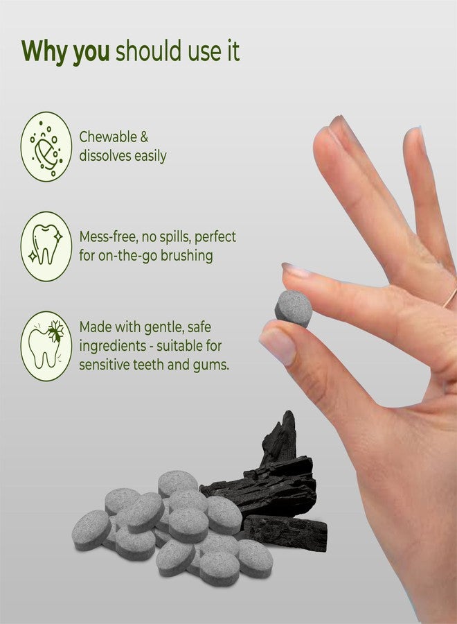 DENCRUS Refreshing Tooth Tablets (Pack of 1, 60 Tablets) | Natural Teeth Whitening | Cavity Protection & Anti-Plaque | Travel-Friendly & Eco-Friendly Toothpaste Tablets | Complete Oral Care | 100% Natural - Charcoal Flavor - Image 3