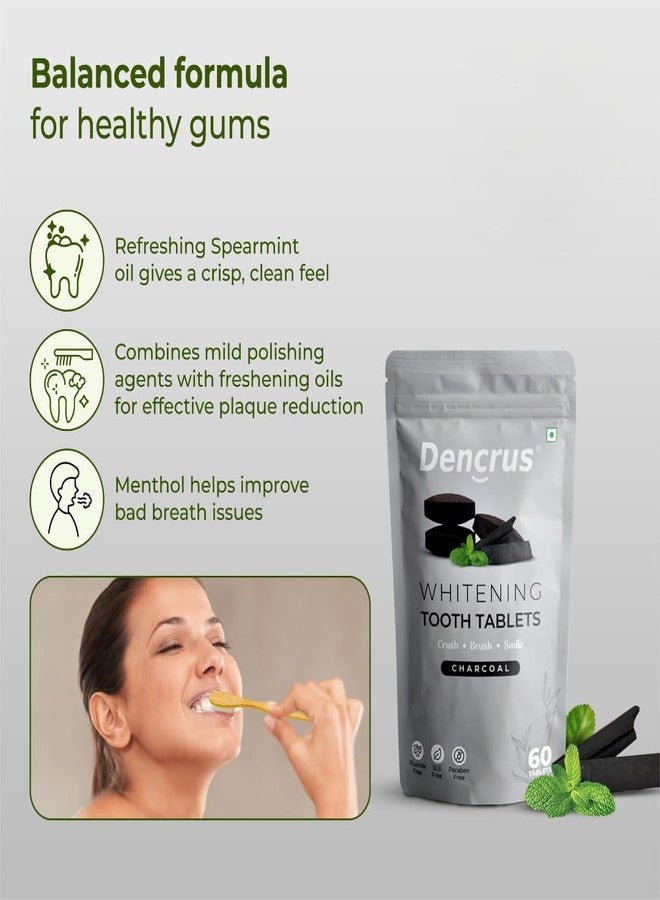 DENCRUS Refreshing Tooth Tablets (Pack of 1, 60 Tablets) | Natural Teeth Whitening | Cavity Protection & Anti-Plaque | Travel-Friendly & Eco-Friendly Toothpaste Tablets | Complete Oral Care | 100% Natural - Charcoal Flavor - Image 4