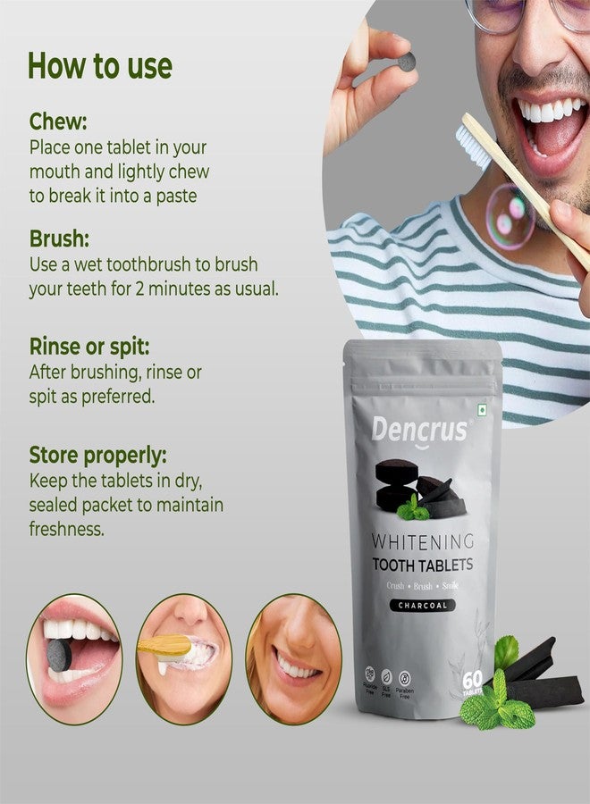 DENCRUS Refreshing Tooth Tablets (Pack of 1, 60 Tablets) | Natural Teeth Whitening | Cavity Protection & Anti-Plaque | Travel-Friendly & Eco-Friendly Toothpaste Tablets | Complete Oral Care | 100% Natural - Charcoal Flavor - Image 5