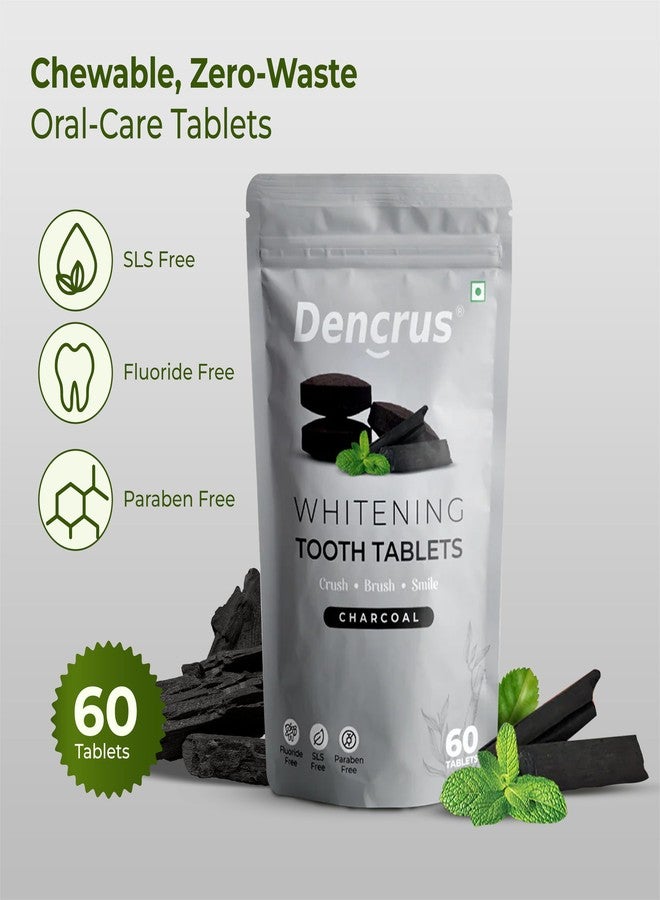 DENCRUS Refreshing Tooth Tablets (Pack of 1, 60 Tablets) | Natural Teeth Whitening | Cavity Protection & Anti-Plaque | Travel-Friendly & Eco-Friendly Toothpaste Tablets | Complete Oral Care | 100% Natural - Charcoal Flavor - Image 2