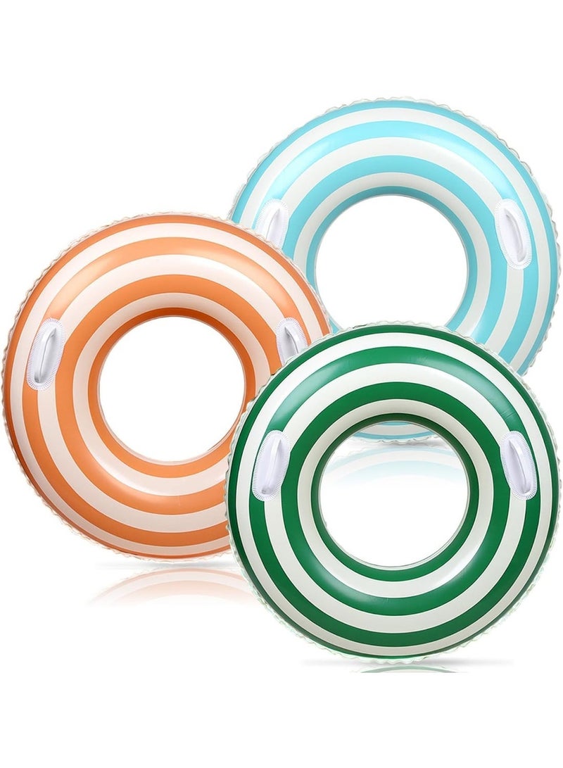 HZYH 3 Pcs Inflatable Pool Swim Rings with Handles, Retro Orange Green Blue Striped Float Loungers for Summer Swimming, Pool, Beach, Bachelorette Party, 30 x 14  Inch - Image 1