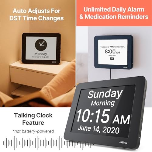 American Lifetime New 2026 Dementia Clock Large Digital Clock for Seniors, Alzeimer Clock Large Display with Custom Alarms, Clock with Day & Date for Elderly, Digital Calendar Premium Black Pro - Image 3