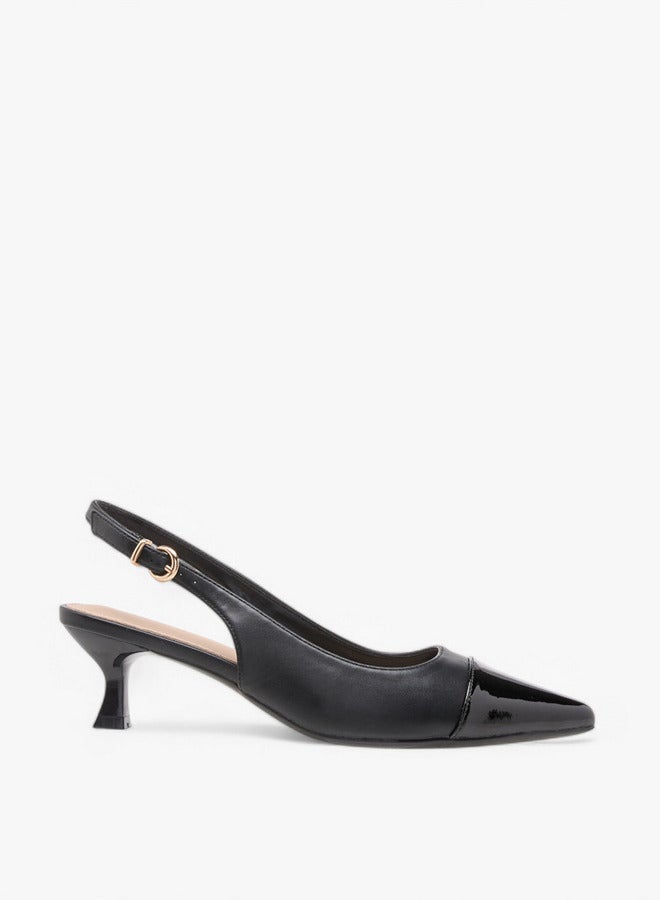 Flora Bella By Shoexpress Women's Monogram Print Pointed Toe Slingback Shoes with Kitten Heels  - Image 3