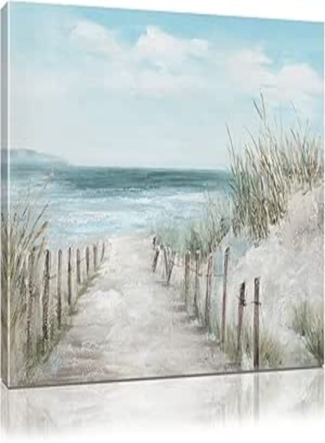 kisswen Beach Pathway Canvas Wall Art Sea Prints Decor Seaside Pictures Decorations Abstract Modern Landscape Artwork Bedroom Décor Framed 16X24in