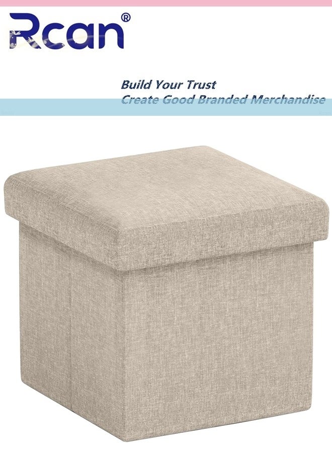 Rcan Linen Folding Storage Stool with Lid Storage Ottoman Cube Footrest Stool Under Desk Stool Short Ottoman Folding Ottoman Linen Cloth Light for Bedroom Dormitory Attic Living Room Entryway Hallway - Image 1