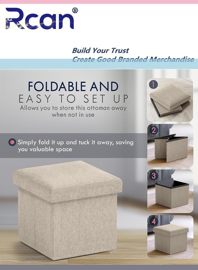 Rcan Linen Folding Storage Stool with Lid Storage Ottoman Cube Footrest Stool Under Desk Stool Short Ottoman Folding Ottoman Linen Cloth Light for Bedroom Dormitory Attic Living Room Entryway Hallway - Image 4