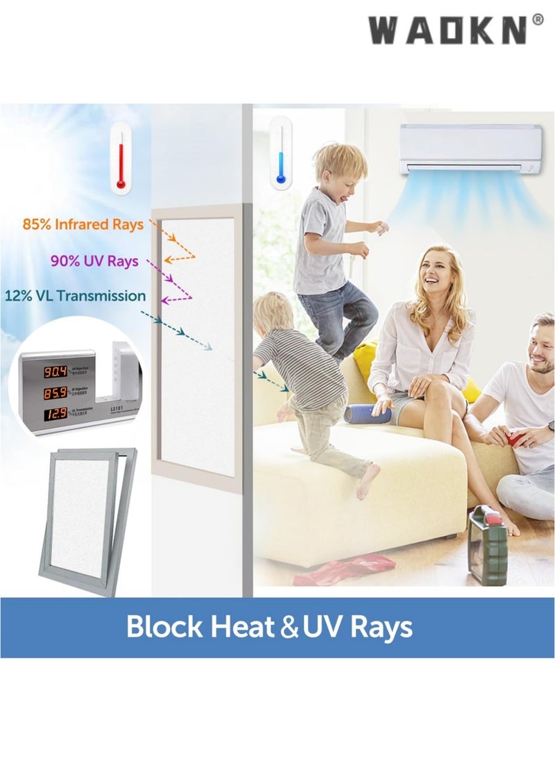 WAOKN Frosted Window Privacy Film - Large Size Non-Adhesive Static Cling Glass Stickers for Enhanced Privacy & Sun UV Blockage - Heat Control Solution for Home & Office Windows, Doors & More - Easy-to-Apply & Remove Decorative Decals (17.5x78.7Inches) - Ideal for Long Windows, Sliding Doors, and Large Glass Surfaces  - Image 4