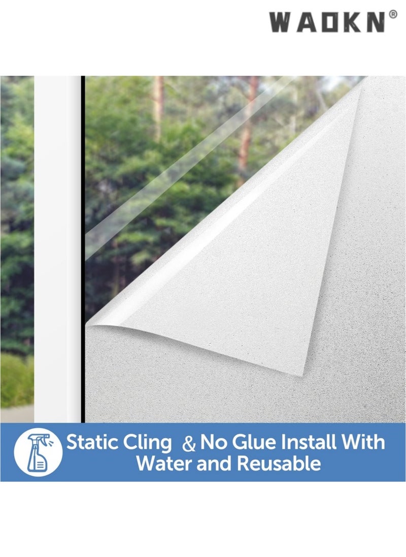 WAOKN Frosted Window Privacy Film - Large Size Non-Adhesive Static Cling Glass Stickers for Enhanced Privacy & Sun UV Blockage - Heat Control Solution for Home & Office Windows, Doors & More - Easy-to-Apply & Remove Decorative Decals (17.5x78.7Inches) - Ideal for Long Windows, Sliding Doors, and Large Glass Surfaces  - Image 3