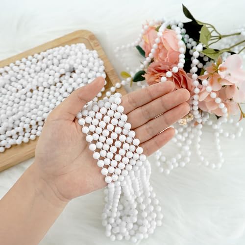 ZZYFGH 12 PCS White Bead Necklace 33'' Beads Necklace, White Bead Necklaces Bulk, Mardi Gras Round Beaded Necklaces for Party Parade Event Festival Christmas Supplies Decor - Image 3