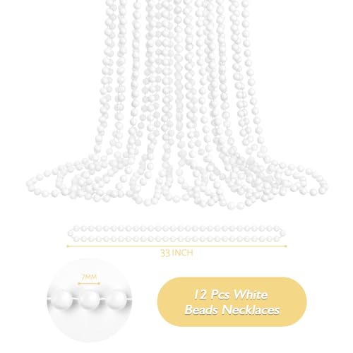 ZZYFGH 12 PCS White Bead Necklace 33'' Beads Necklace, White Bead Necklaces Bulk, Mardi Gras Round Beaded Necklaces for Party Parade Event Festival Christmas Supplies Decor - Image 2