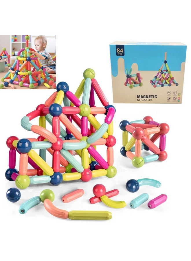 كيديتوس لعبة مكعبات بناء عصي مغناطيسية من Kiditos DIY للأطفال، مجموعة كرات وقضبان مغناطيسية ثلاثية الأبعاد، ألعاب تعليمية مونتيسوري للأطفال بعمر 3 سنوات فما فوق (84 قطعة)، متعددة الألوان - Image 1