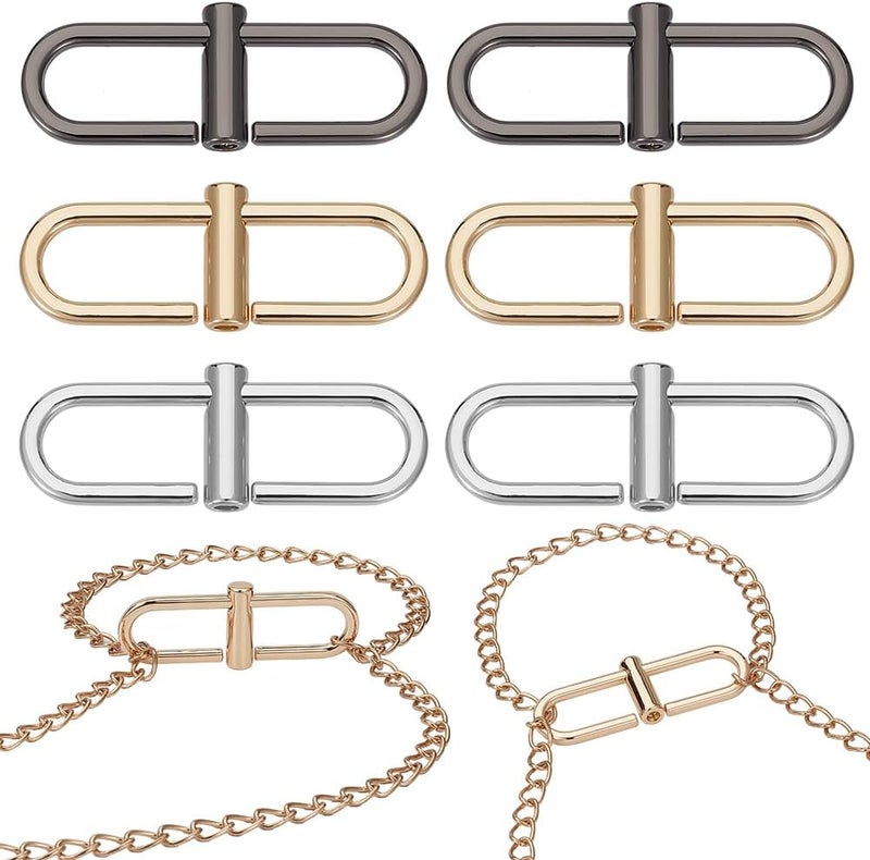 كلاراكو 6 قطع من مشابك معدنية قابلة للتعديل من كلاركو لحزام السلسلة، 3 ألوان لمقاسات كبيرة، مشابك تقصير، موصلات سلسلة حقيبة اليد، 2.7 × 1 بوصة، ملحقات تعديل طول السلسلة للحقيبة المتقاطعة - Image 1