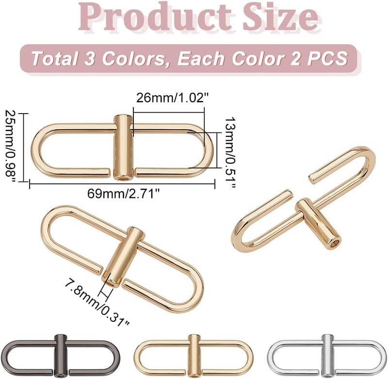 كلاراكو 6 قطع من مشابك معدنية قابلة للتعديل من كلاركو لحزام السلسلة، 3 ألوان لمقاسات كبيرة، مشابك تقصير، موصلات سلسلة حقيبة اليد، 2.7 × 1 بوصة، ملحقات تعديل طول السلسلة للحقيبة المتقاطعة - Image 2