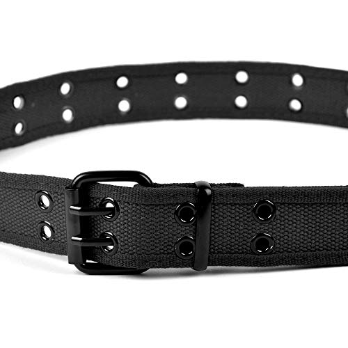 boxed-gifts Parquet Solid Color Military and Casual Canvas Belt, Double Grommet Unisex Belt for Men and Women - Black - Image 3