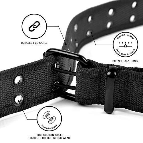 boxed-gifts Parquet Solid Color Military and Casual Canvas Belt, Double Grommet Unisex Belt for Men and Women - Black - Image 2