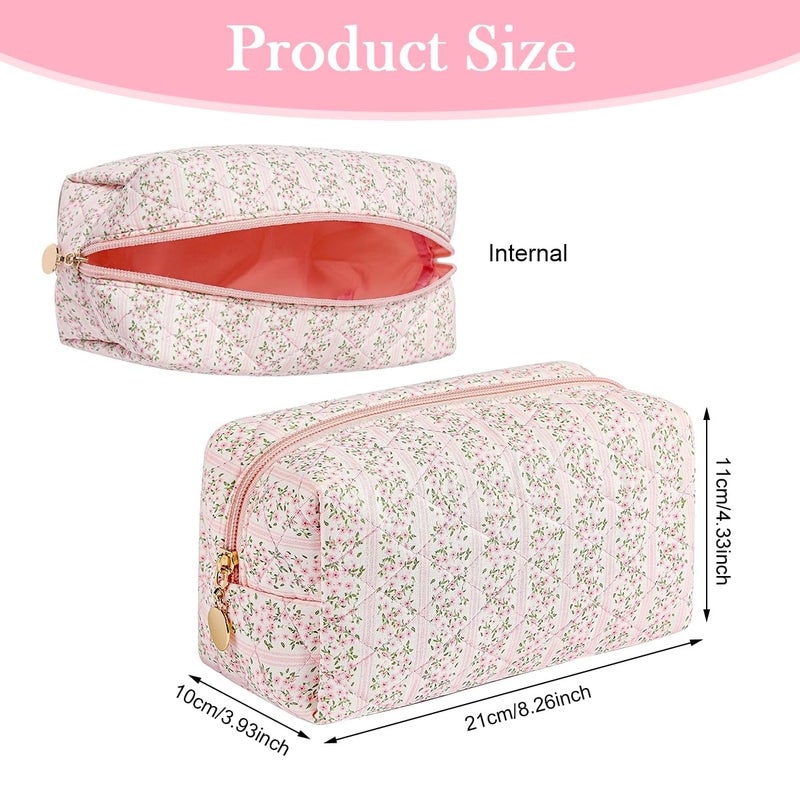 May Create MAYCREATE® Makeup Organizer Bag, Floral Prints Cosmetic Makeup Pouch Bag, Large Capacity Travel Toiletry Pouch for Women, Portable Soft Zipper Cloth Storage Bag - Pink, 20.5x9x9.5cm - Image 3