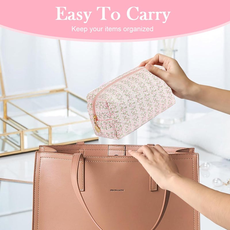 May Create MAYCREATE® Makeup Organizer Bag, Floral Prints Cosmetic Makeup Pouch Bag, Large Capacity Travel Toiletry Pouch for Women, Portable Soft Zipper Cloth Storage Bag - Pink, 20.5x9x9.5cm - Image 5