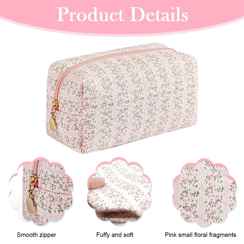 May Create MAYCREATE® Makeup Organizer Bag, Floral Prints Cosmetic Makeup Pouch Bag, Large Capacity Travel Toiletry Pouch for Women, Portable Soft Zipper Cloth Storage Bag - Pink, 20.5x9x9.5cm - Image 2