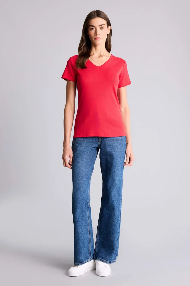DeFacto Slim Fit Basic Ribbed V-neck short Sleeve T-shirt
