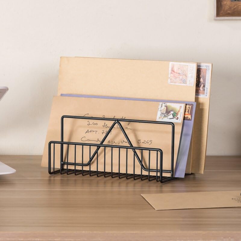 CentraLit File and Magazine Holder - Book Shelf Organiser Small book shelf for table Metal Letter Organiser with 3 Compartments, Desk Table Decor, Letter Document Sorter (Black) - Image 2