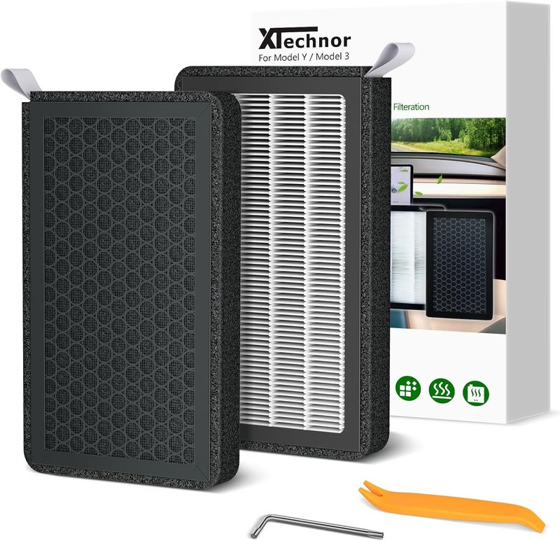 XTechnor HEPA Air Filter for Model Y Model 3 2016-2026, 2 Pack Cabin Air Filter with Activated Carbon for 2024/2025/2026 Juniper Highland Upgraded Version - Image 1