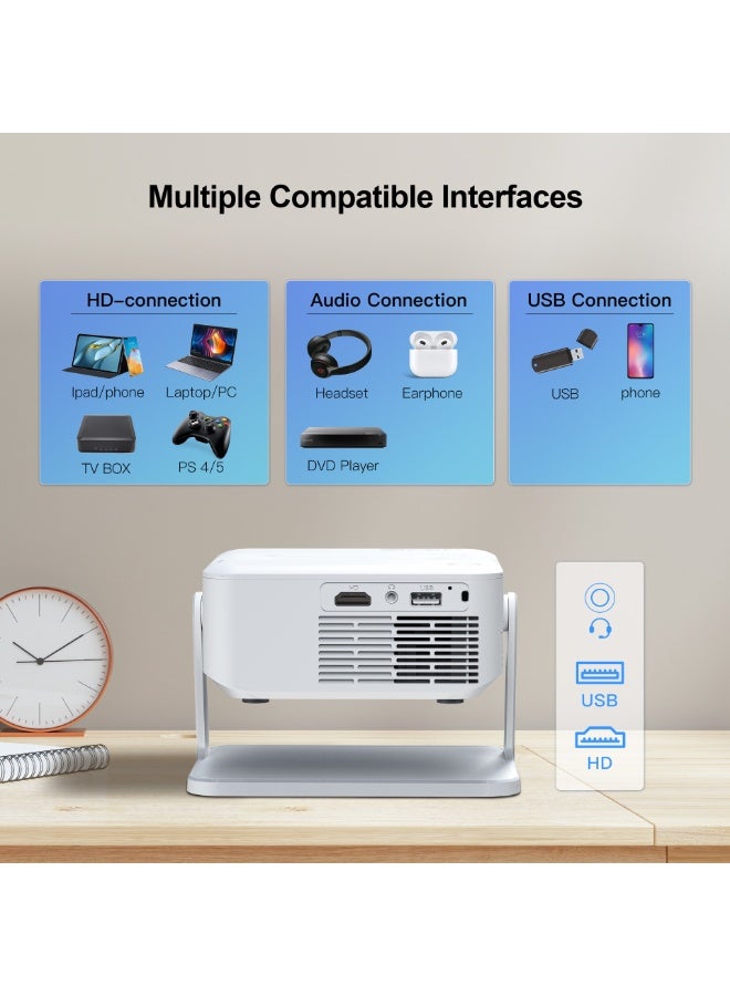 Xnano Classic Mini Portable Projector Xnano HA109 Bedroom Wall Projector Home Ultra HD 720P Wireless Projection Dual Band WiFi 6 Outdoor Projector 4-Point Keystone Correction Compatible with Windows iOS Android Multiple Compatible Interfaces: HD, Audio, USB Connection - Image 3