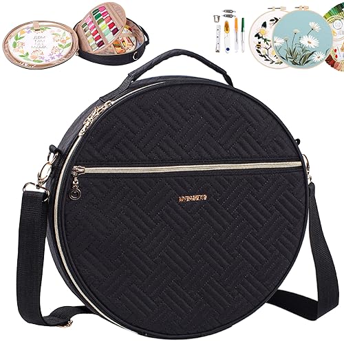 MYBAGZING | Round Embroidery Bag(Empty) - Embroidery Storage Bag -Cross Stitch Supplies Organizer with Multiple Pockets for Embroidery Kits, Cross Stitch Suppliers, Embroidery Floss (Bag Only) - Image 1