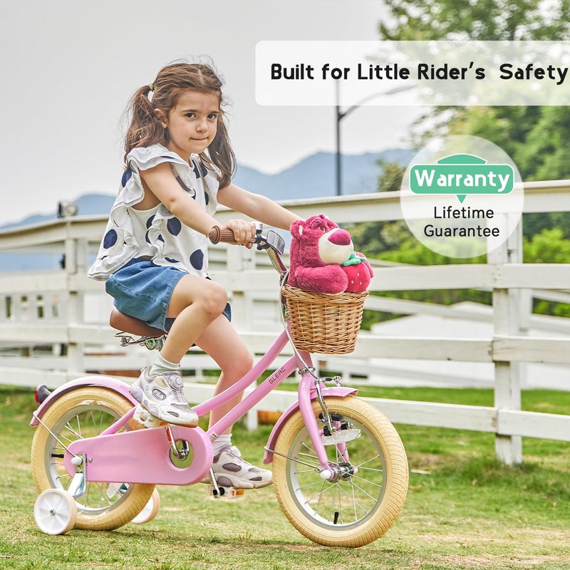 Glerc â€ŽLittle Molly 12 Inch Kids Bike, Retro Cruiser Girls Bicycle for Children Ages 2-4 Years Old, Toddler Bike with Wicker Basket & Training Wheels, Pink - Image 5