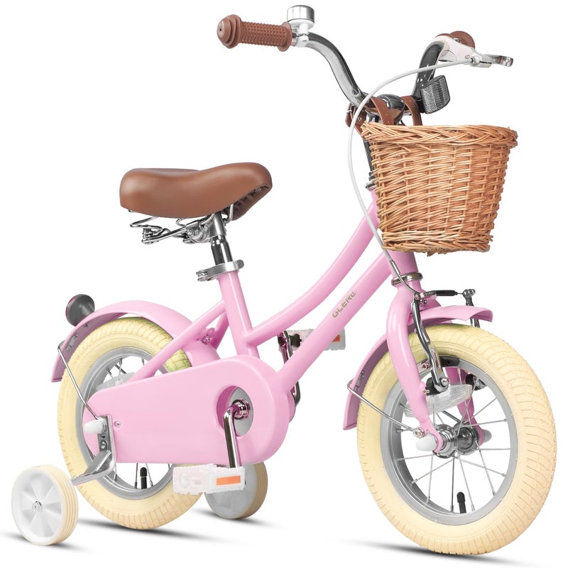 Glerc â€ŽLittle Molly 12 Inch Kids Bike, Retro Cruiser Girls Bicycle for Children Ages 2-4 Years Old, Toddler Bike with Wicker Basket & Training Wheels, Pink - Image 1