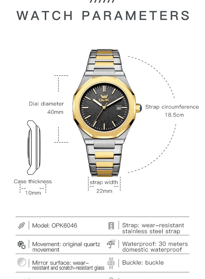 OPK Men's Octagonal Steel Band Men's Watch Form Calendar Luminous Quartz Watch 6046 - Image 4