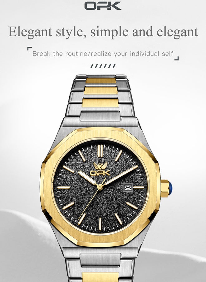 OPK Men's Octagonal Steel Band Men's Watch Form Calendar Luminous Quartz Watch 6046 - Image 2