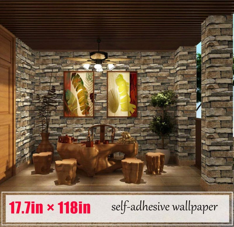 MelunMer 3D Rock Stone Peel and Stick Wallpaper Stone Contact Paper Self Adhesive Removable Wallpaper for Bedroom Contact Paper for Walls Vinyl 118 in L 17.7 in W - Image 2