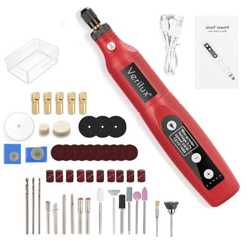 Verilux 50Pcs USB Rechargeable Rotary Tool Kit, 3.7V Cordless Mini Drill Machine with LED Light, 5-Speed Adjustable Motor for DIY Engraving, Polishing & Soft Material Drilling, for Home Crafting, Red - Image 1