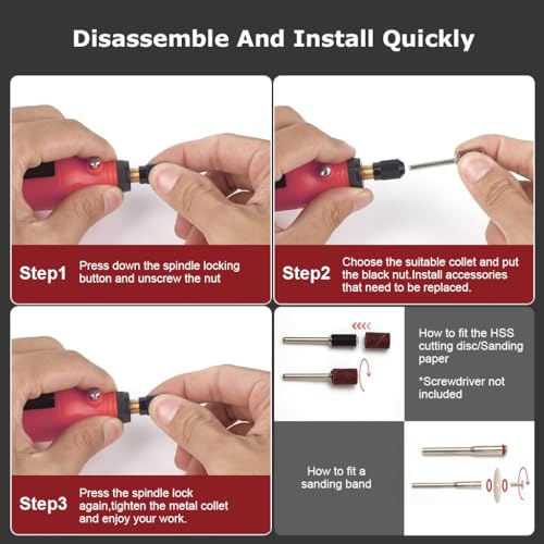 Verilux 50Pcs USB Rechargeable Rotary Tool Kit, 3.7V Cordless Mini Drill Machine with LED Light, 5-Speed Adjustable Motor for DIY Engraving, Polishing & Soft Material Drilling, for Home Crafting, Red - Image 3