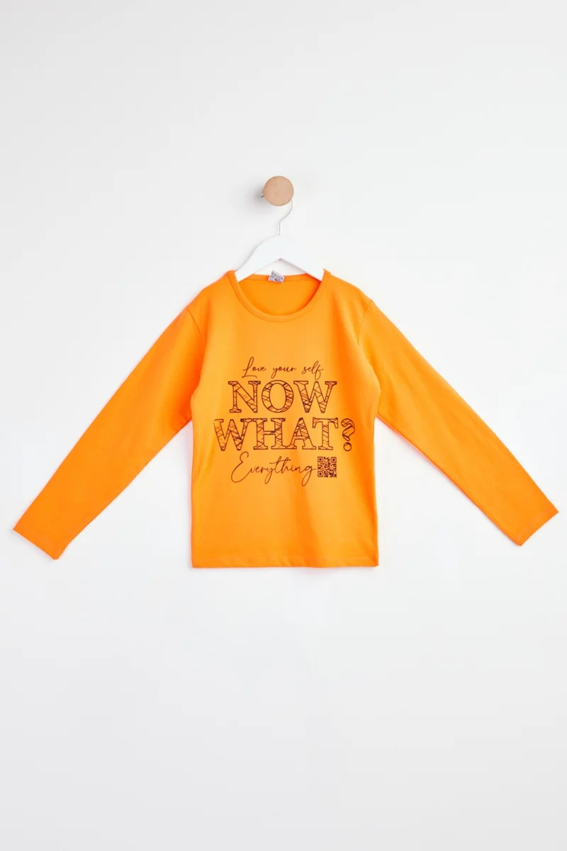 Tofisa Girl Orange Long Sleeve Printed Sweatshirt - 24263