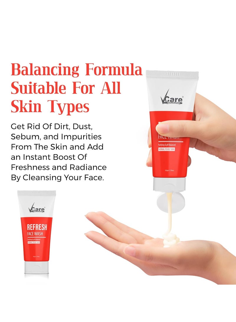 Vcare 3 In 1 Refresh .Face Wash 50G Moisturizer 50G SPF Protect Sunscreen 50G for Normal to Oily Skin Facial Kit - Image 2