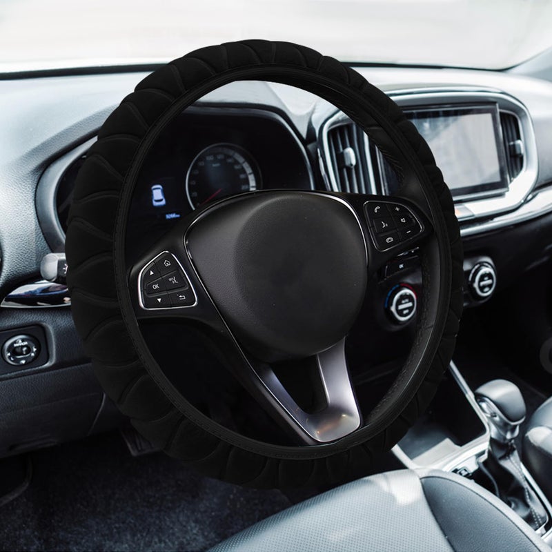Lecctso Fluffy Steering Wheel Cover Car Wheel Cover 15 Soft Steering Wheel Protector Elastic Long Microfiber Plush Steering Wheel Cover Interior Decoration Universal for Men Women Girls