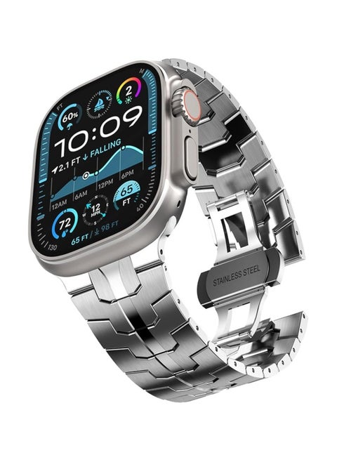 Stainless Steel Strap For iWatch 49mm 46mm 45mm 44mm 42mm, Replacement Band Compatible For Apple Watch Series Ultra 3 | Ultra 2 | Ultra | 10 9 8 7 SE 6 5 4 3 2 1 - Silver