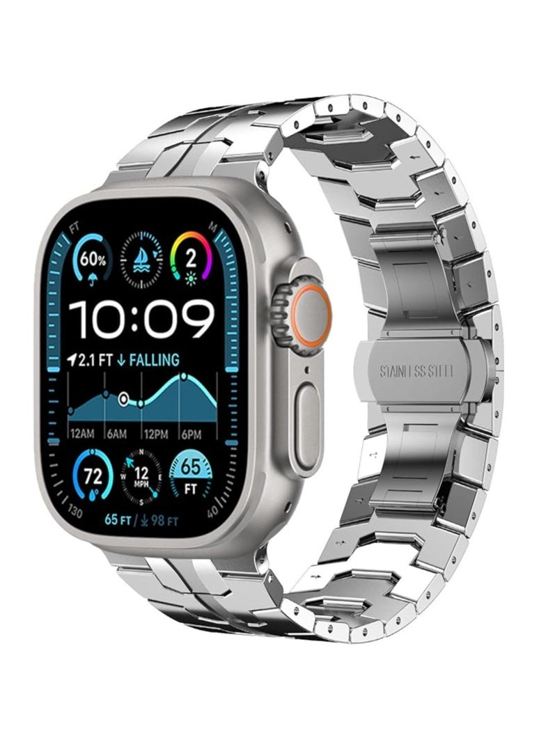 Stainless Steel Strap For iWatch 49mm 46mm 45mm 44mm 42mm, Replacement Band Compatible For Apple Watch Series Ultra 3 | Ultra 2 | Ultra | 10 9 8 7 SE 6 5 4 3 2 1 - Silver